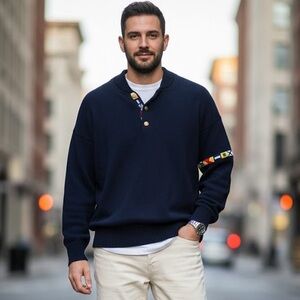 Simons Vintage International Code of Signals Nautical Sweater XL Navy